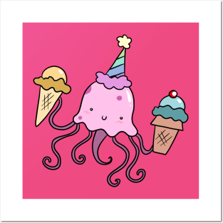 Party Jellyfish with Two Icecream Cones Posters and Art